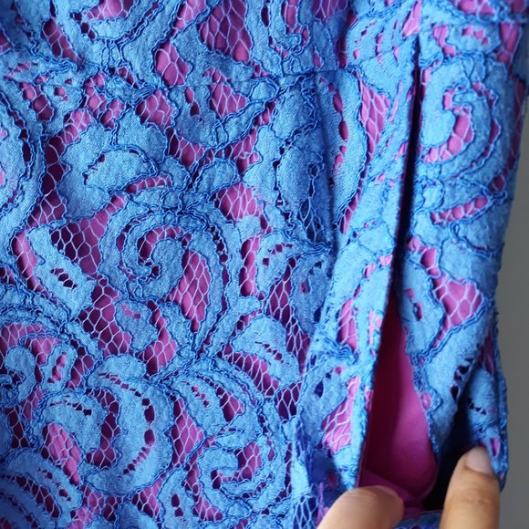 Adrianna Papell Purple Pink Lace A Line Dress Sz 4 - Picture 4 of 7